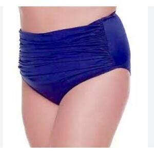 NWT! EVRI Shirred Front High-Waist Navy Swim Bottoms - 2X